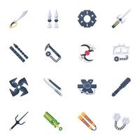 Set of Ninja Sharp Weapons Flat Icons vector