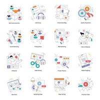 paquete de ilustraciones planas de marketing en redes sociales vector