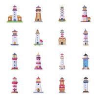 Pack of Lighthouses Flat Illustrations vector