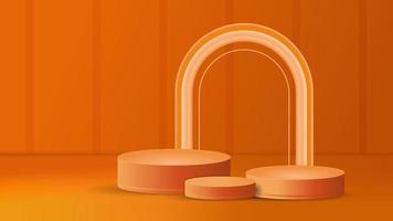 3D podium background in realistic looking orange color, for display and presentation vector