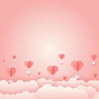 globo de concepto de corte de papel volando en el cielo. arte vectorial e ilustración de amor y San Valentín, estilo artesanal de papel digital. arte en papel de fondo rosa. para el feliz día de la mujer, de la madre, de san valentín, vector