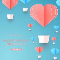 globo de concepto de corte de papel volando en el cielo. arte vectorial e ilustración de amor y San Valentín, estilo artesanal de papel digital. arte en papel de fondo rosa. para el feliz día de la mujer, de la madre, de san valentín, vector