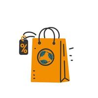 hand drawn doodle paper bag discount with eco symbol illustration vector