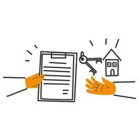 hand drawn doodle house form contract document clipboard and key illustration vector