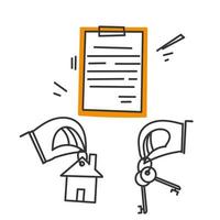 hand drawn doodle house form contract document clipboard and key illustration vector