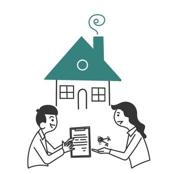 dibujado a mano doodle casa formulario contrato documento portapapeles y vector de ilustración clave