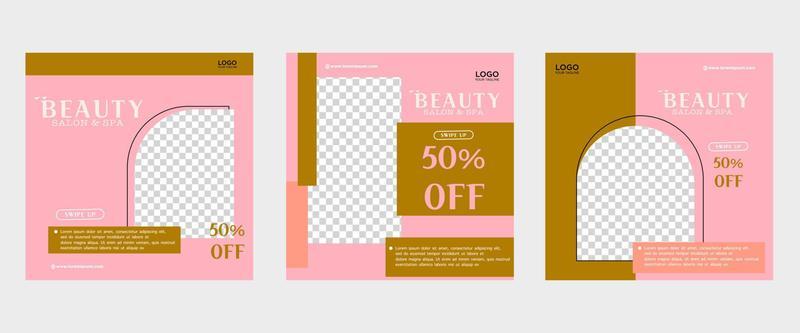 Set of three elegant minimalist backgrounds of social media beauty skincare promotion banners premium vector templates