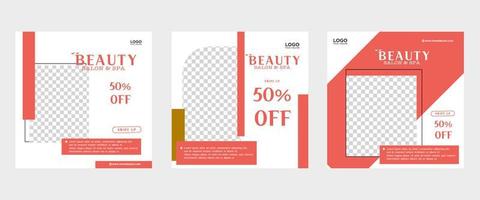 conjunto de tres elegantes fondos minimalistas de banners de promoción de cuidado de la piel de belleza de redes sociales plantillas vectoriales premium vector