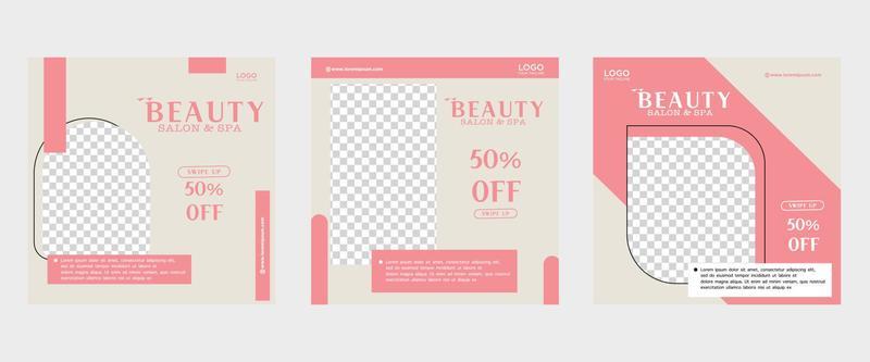 Set of three elegant minimalist backgrounds of social media beauty skincare promotion banners premium vector templates