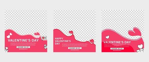 conjunto de plantillas de diseño de banner de caja de San Valentín. fondo rojo de la línea de amor. se puede usar para publicaciones en redes sociales, tarjetas de felicitación, pancartas y anuncios web. vector