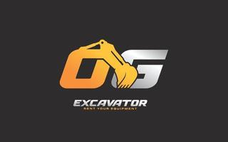 OG logo excavator for construction company. Heavy equipment template vector illustration for your brand.