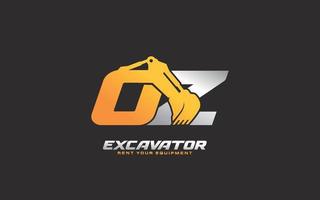OZ logo excavator for construction company. Heavy equipment template vector illustration for your brand.