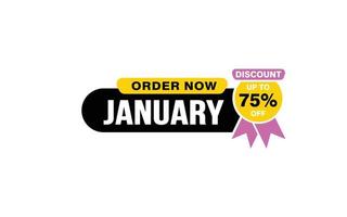 75 Percent JANUARY offer, clearance, promotion banner layout with sticker style. vector