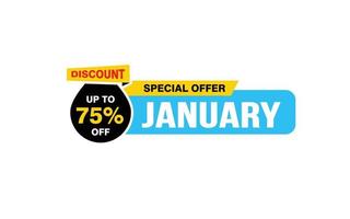 75 Percent JANUARY offer, clearance, promotion banner layout with sticker style. vector