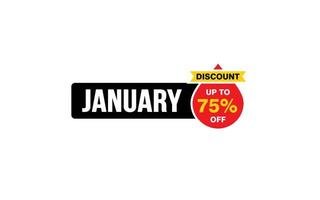 75 Percent JANUARY offer, clearance, promotion banner layout with sticker style. vector