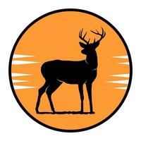 diseño creativo del logotipo de ciervo con ilustración de vector de fondo de círculo naranja