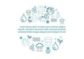 conjunto de iconos de agua en estilo plano y textos de ejemplo aislados sobre fondo blanco. campaña de cartas y afiches del día mundial del agua en estilo de icono plano y diseño vectorial. vector