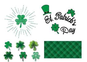 Sign and symbols of Saint Patrick's day with any of shamrock plants, green argyle pattern isolate on white background.  Object symbols of Saint Patrick's day in vector design.