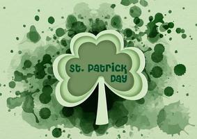 Single and giant shamrock plants in paper cut style with the day of event on green watercolor splash background. Saint Patrick's Day greeting card in watercolor, paper cut and vector design.