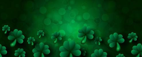 Closeup and crop shamrock plants on blurred and bokeh with space for texts and green background. Saint Patrick's Day greeting card and poster in vector and web banner design.
