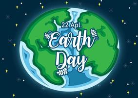 White wording of Earth day on globe in 3d layer style and on space background. Earth day poster campaign in 3d paper cut and layer vector design.