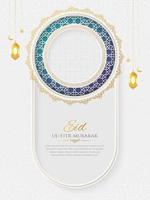 publicación de redes sociales islámicas de lujo dorado de eid mubarak con patrón de estilo árabe y marco de fotos vector