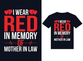 I Wear Red In Memory of Mother In Law illustrations for print-ready T-Shirts design vector