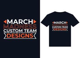 El equipo personalizado March Madness diseña ilustraciones para el diseño de camisetas listas para imprimir vector