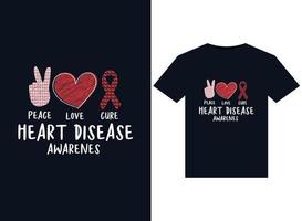 Peace love cure Heart Disease awareness illustrations for print-ready T-Shirts design vector