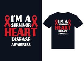 soy un sobreviviente ilustraciones de concientización sobre enfermedades cardíacas para el diseño de camisetas listas para imprimir vector