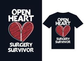 Open Heart Surgery Survivor illustrations for print-ready T-Shirts design vector