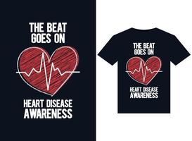 el ritmo continúa ilustraciones de concientización sobre enfermedades cardíacas para el diseño de camisetas listas para imprimir vector
