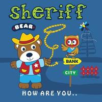 bear the sheriff funny animal cartoon vector