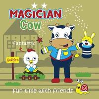cow the magician funny animal cartoon vector