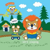 lion is playing with mouse funny animal cartoon vector