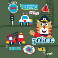 cat police funny animal cartoon vector