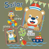 oso el marinero divertido animal dibujos animados vector
