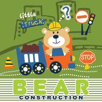 bear driving truck funny animal cartoon vector