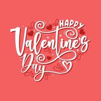 Happy Valentines Day Vector Illustration typography, lettering poster with handwritten calligraphy text, isolated on red background.