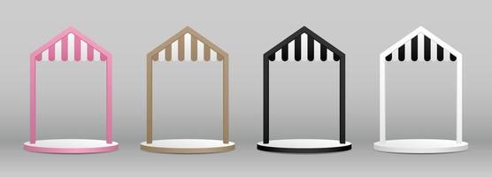 house shape arch with awning display stage 3d illustration vector