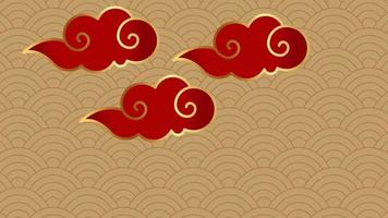 Happy Chinese New Year Background with Red Golden Cloud, Asian Style. 4k video