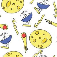 Seamless space pattern. Hand draw  space illustration in doodle style with color. Vector illustration.