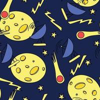 Seamless space pattern with planet and stars and comets. Vector illustration.