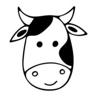 Doodle of head cute cow isolated on white background. Hand drawn vector illustration of farm animal face. Good for kids design and coloring page book.