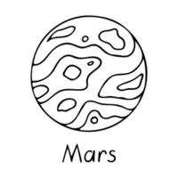 Doodle of Mars isolated on white background. Hand drawn vector illustration of planet of the Solar System. Good for coloring page book.