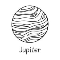 Doodle of Jupiter isolated on white background. Hand drawn vector illustration of planet of the Solar System. Good for coloring page book.