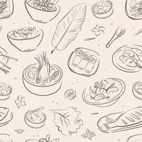 Seamless pattern with hand drawn asian food vector