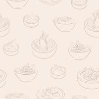 Seamless pattern with hand drawn asian soup bowls vector