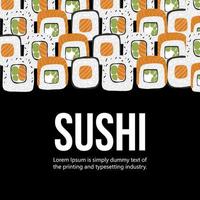 Sushi background illustration with place for text on black backgroung vector