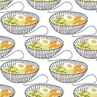 Seamless pattern with Asian food cuisine stylized soup illustration on white background vector